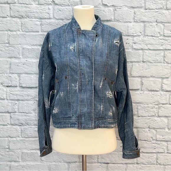 Free People Blue Cropped Jean Jacket - Picture 10 of 12